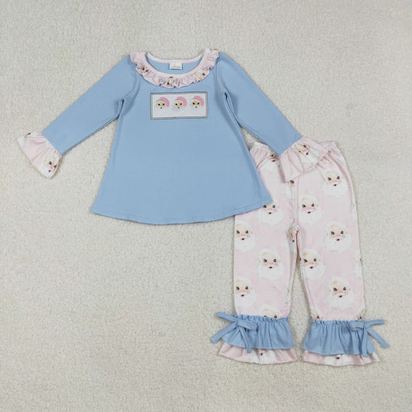 GLP1226 RTS girl clothes blue santa girl christmas winter embroidery outfit