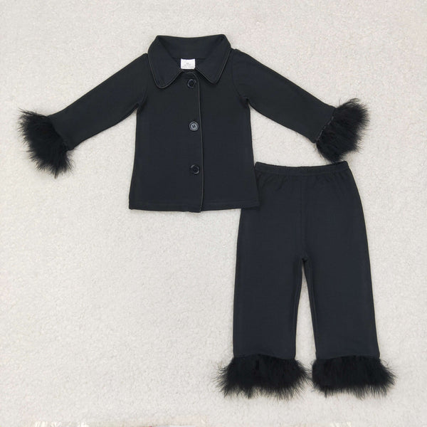 GLP1260 RTS  toddler girl clothes black fur girl winter pajamas outfit