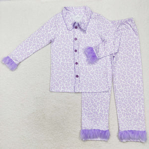 GLP1263 RTS adult pajamas purple leopard print women winter pajamas set