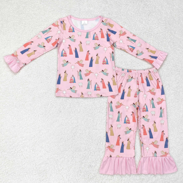 GLP1278 RTS  toddler girl clothes pink jesus girl winter pajamas set