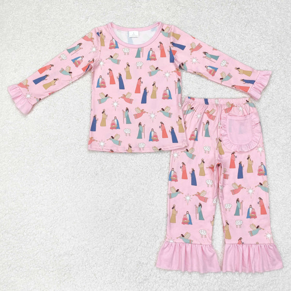 GLP1278 RTS  toddler girl clothes pink jesus girl winter pajamas set