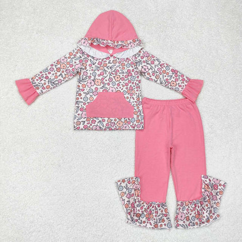 GLP1285 RTS toddler girl clothes ruffles floral hoodies girl winter outfit