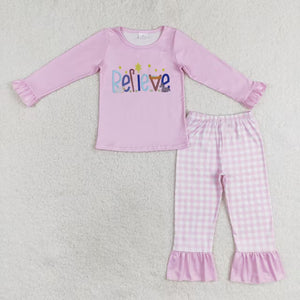 GLP1300 RTS toddler girl clothes pink believe pocket girl winter outfit