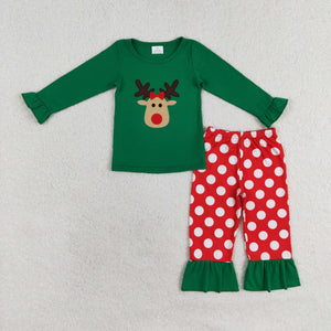 GLP1301 RTS  toddler girl clothes  deer girl christmas outfit embroidery