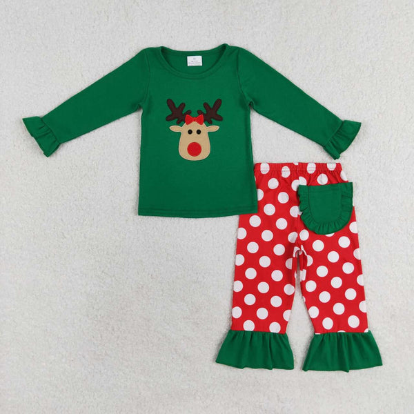 GLP1301 RTS toddler girl clothes embroidery  deer girl christmas outfit pajamas set