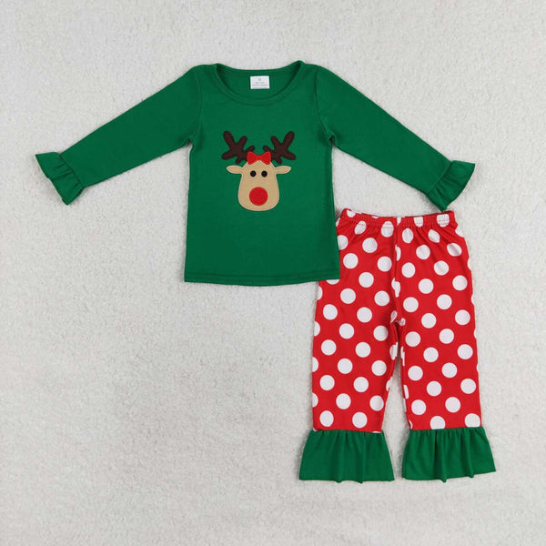 GLP1301 RTS toddler girl clothes embroidery  deer girl christmas outfit pajamas set