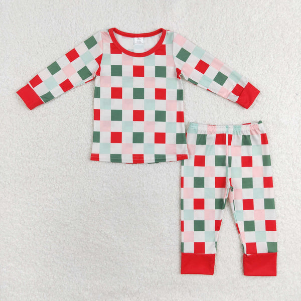 GLP1352 RTS  toddler girl clothes gingham girl christmas pajamas set