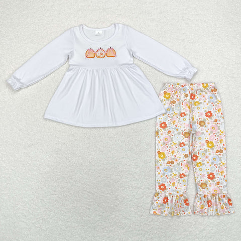 GLP1378 RTS  toddler girl clothes pumpkin girl thanksgiving winter set embroidery