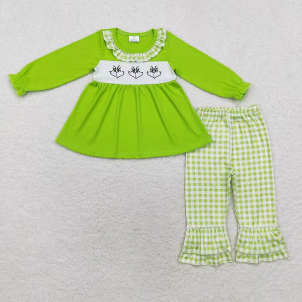 GLP1399 RTS baby girl clothes green girl christmas outfit