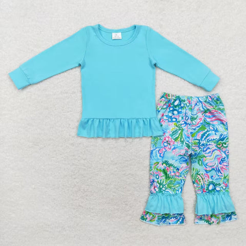 GLP1458 RTS  toddler girl clothes blue floral girl winter set