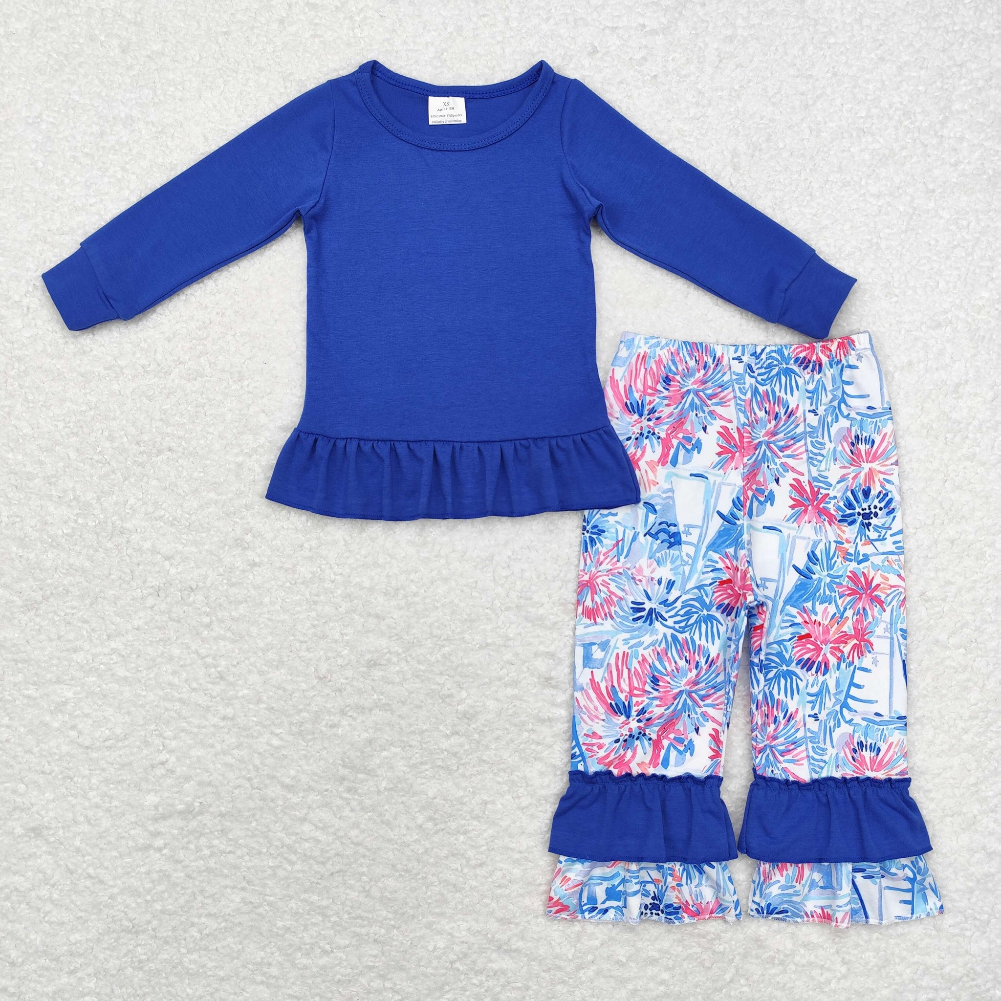 GLP1459 RTS toddler girl clothes blue floral girl winter set