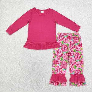 GLP1462 RTS toddler girl clothes  pink floral girl winter set