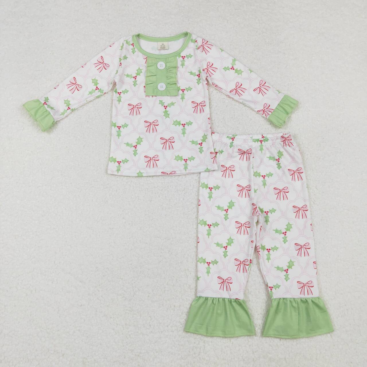 GLP1487 RTS toddler girl clothes bows girl  christmas winter pajamas set-Bamboo