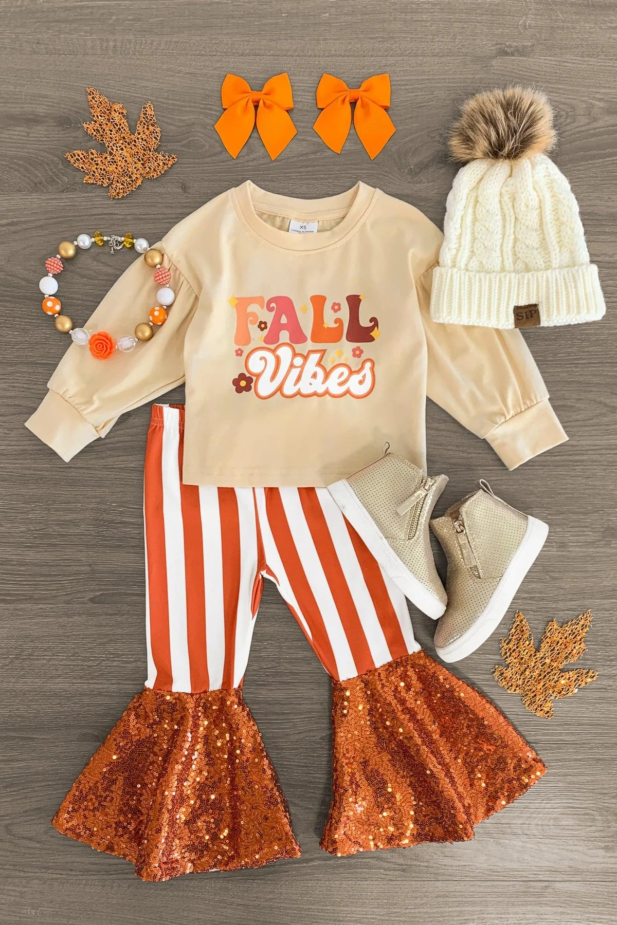 GLP1527 RTS toddler girl clothes fall vibes girl  bell bottoms outfit fall vibes sequin pant