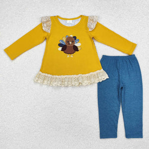 GLP1542 RTS toddler girl clothes turkey girl thanksgiving winter set embroidery