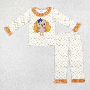 GLP1603 RTS toddler girl clothes turkey girl thanksgiving winter pajamas set print svg