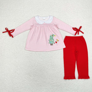 GLP1677 RTS  toddler girl clothes xmas tree girl christmas winter set embroidery