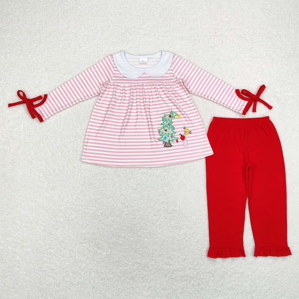 GLP1677 RTS  toddler girl clothes xmas tree girl christmas winter set embroidery