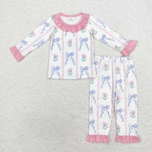 GLP1693 RTS  toddler girl clothes bows girl pajamas winter set-bamboo