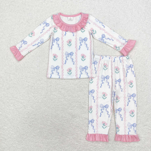 GLP1693 RTS  toddler girl clothes bows girl pajamas winter set-bamboo