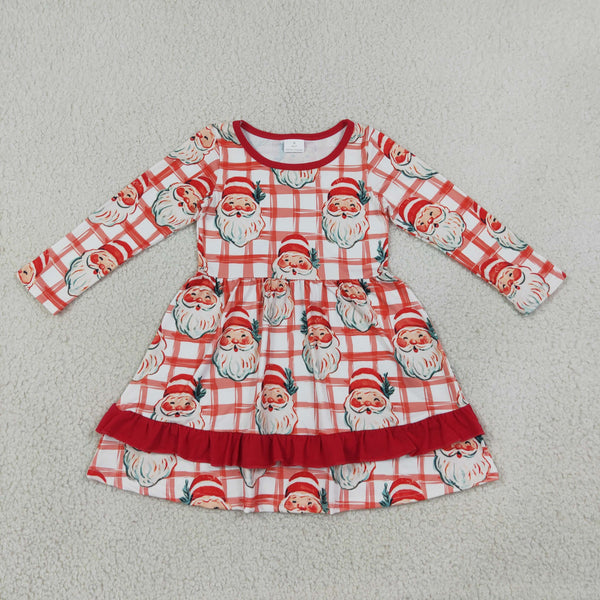 RTS Matching clothing kids christmas santa gingham print toddler girl long sleeve dress pajama set with blanket-2026.10.7