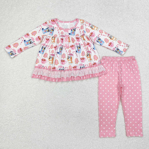 GLP1732 RTS  toddler girl clothes cartoon dog girl christmas set pink christmas outfit