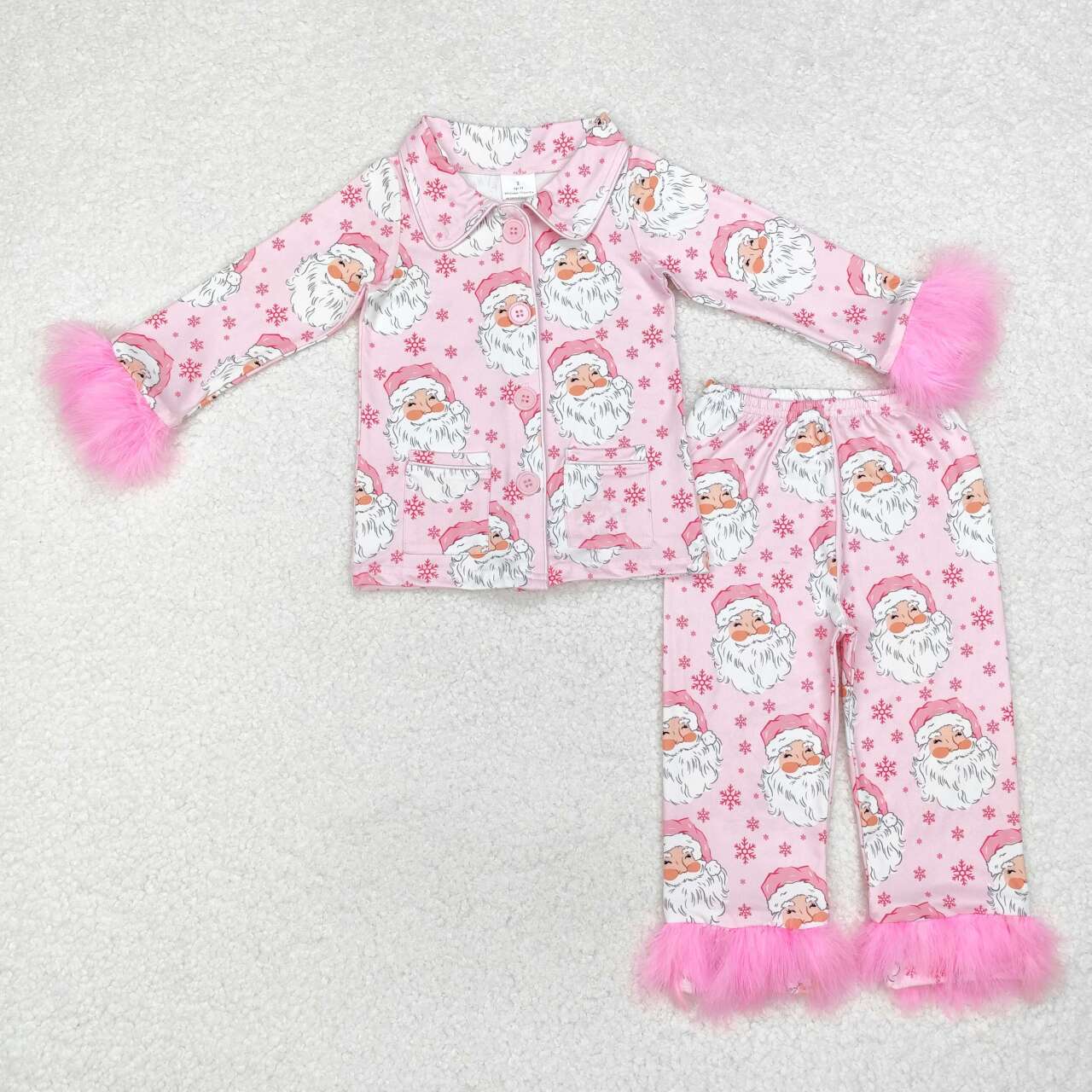 GLP1900 RTS toddler girl clothes fur pink santa claus girl winter christmas clothes set