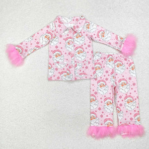 GLP1900 RTS toddler girl clothes fur pink santa claus girl winter christmas clothes set