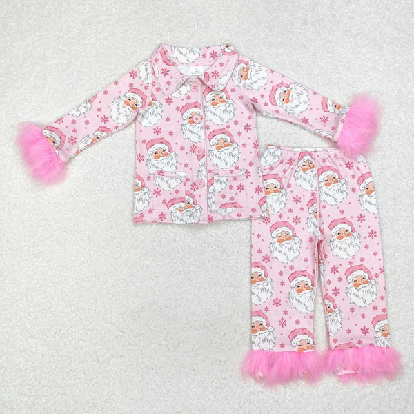 GLP1900 RTS toddler girl clothes fur pink santa claus girl winter christmas clothes set