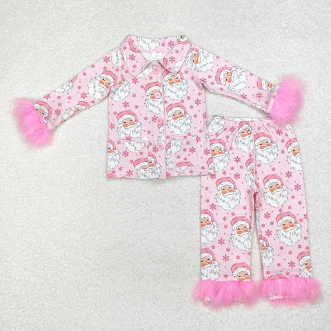 pre-order GLP1900 toddler girl clothes fur pink santa claus girl winter christmas clothes set