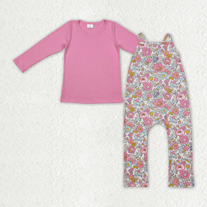 GLP2008  toddler girl clothes pink floral girl winter jumpsuit set