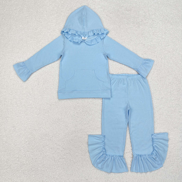 RTS kids clothes solid color print ruffle girls matching clothes winter hoodie set-2025.9.8