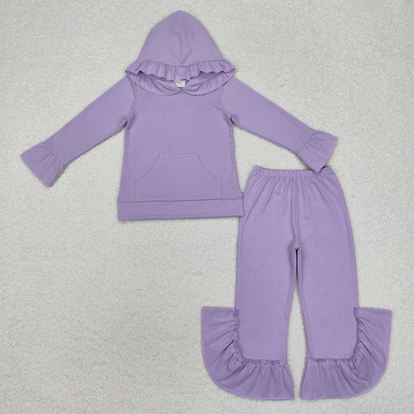 RTS kids clothes solid color print ruffle girls matching clothes winter hoodie set-2025.9.8