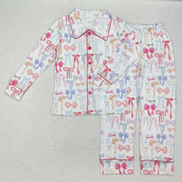 RTS Mummy and me matching clothes grandmillennial bow print winter pajamas set