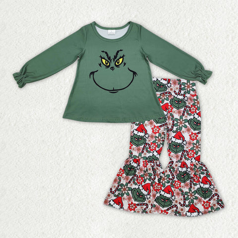 GLP2208 RTS toddler girl clothes green cartoon girl christmas winter set