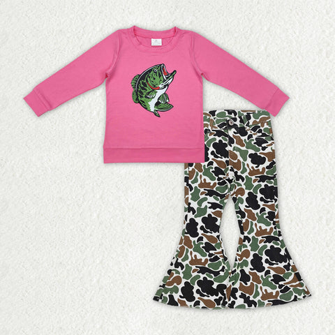 GLP2314 RTS toddler girl clothes fish shirt vinyl pattern black girl winter outfit jeans set