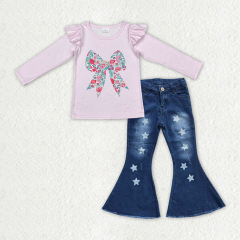 GLP2321 baby girl clothes bows girl bell bottoms jeans outfits