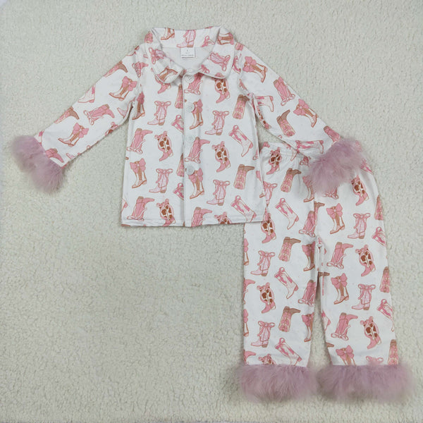 GLP2359  RTS  toddler girl clothes pink fur boost girl christmas winter set