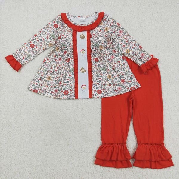 GLP2365 RTS girl clothes floral santa claus girl christmas winter outfit