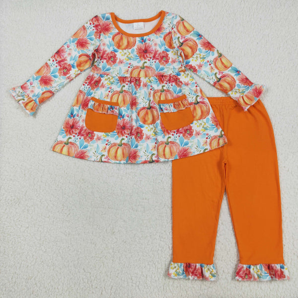 GLP2399 RTS toddler girl clothes pumpkin girl winter set halloween outfit