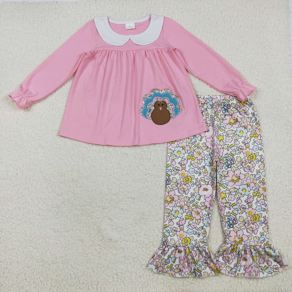 GLP2409 RTS girl clothes turkey girl thanksgiving winter embroidery set