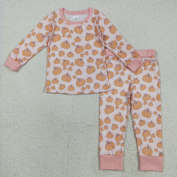 GLP2416 girl halloween outfit pumpkin girl halloween pajamas set