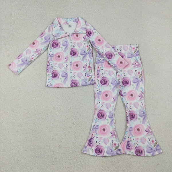 GLP2441 RTS  girl clothes bows floral girl yoga winter set