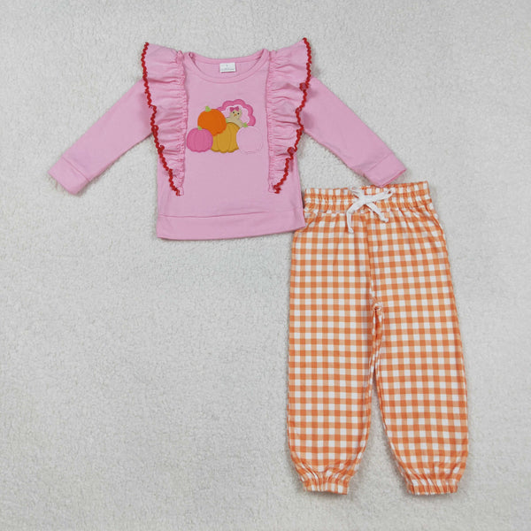 GLP2442 RTS  toddler girl clothes turkey girl thanksgiving day winter embroidery set