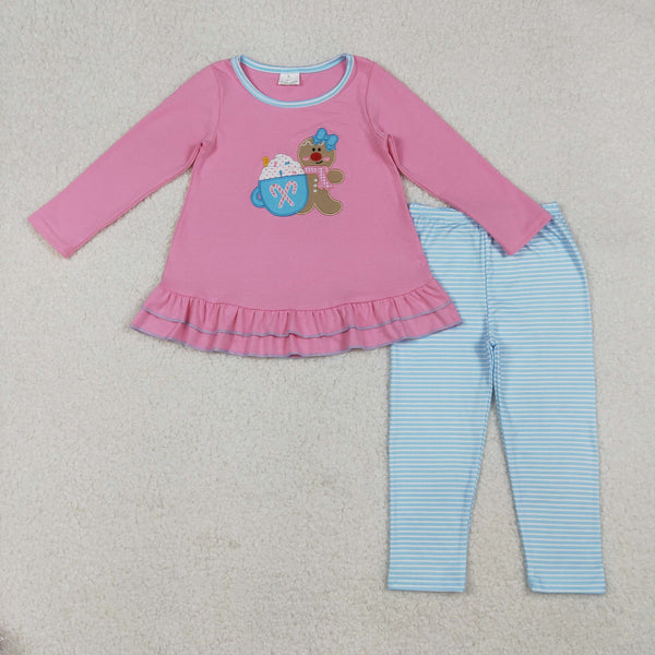 GLP2467 RTS toddler girl clothes gingerbread man girl christmas winter embroidery set