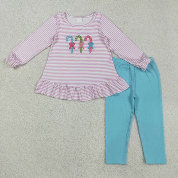 GLP2468 RTS  toddler girl clothes cane girl christmas winter embroidery set