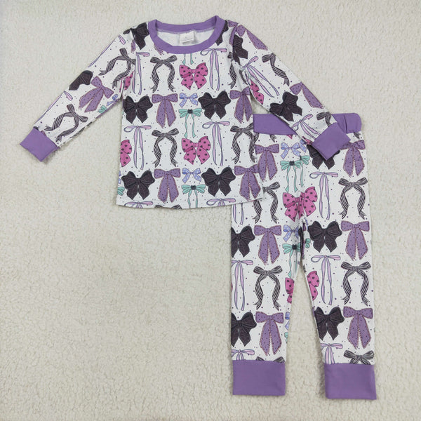 GLP2533 RTS girl clothes purple bows girl  winter  pajamas set