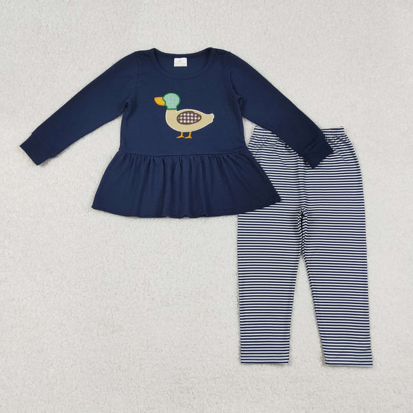 GLP2595 RTS girl clothes navy mallard girl winter embroidery outfit