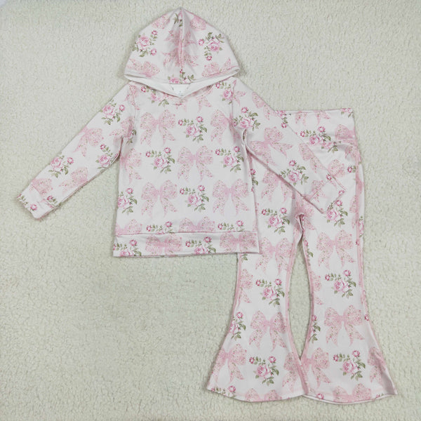GLP2614 RTS girl clothes bows girl yoga winter set bow hoodies outfit