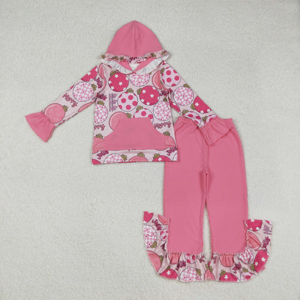 GLP2650 RTS girl clothes pink ruffles hoodies set jelly girl christmas winter set